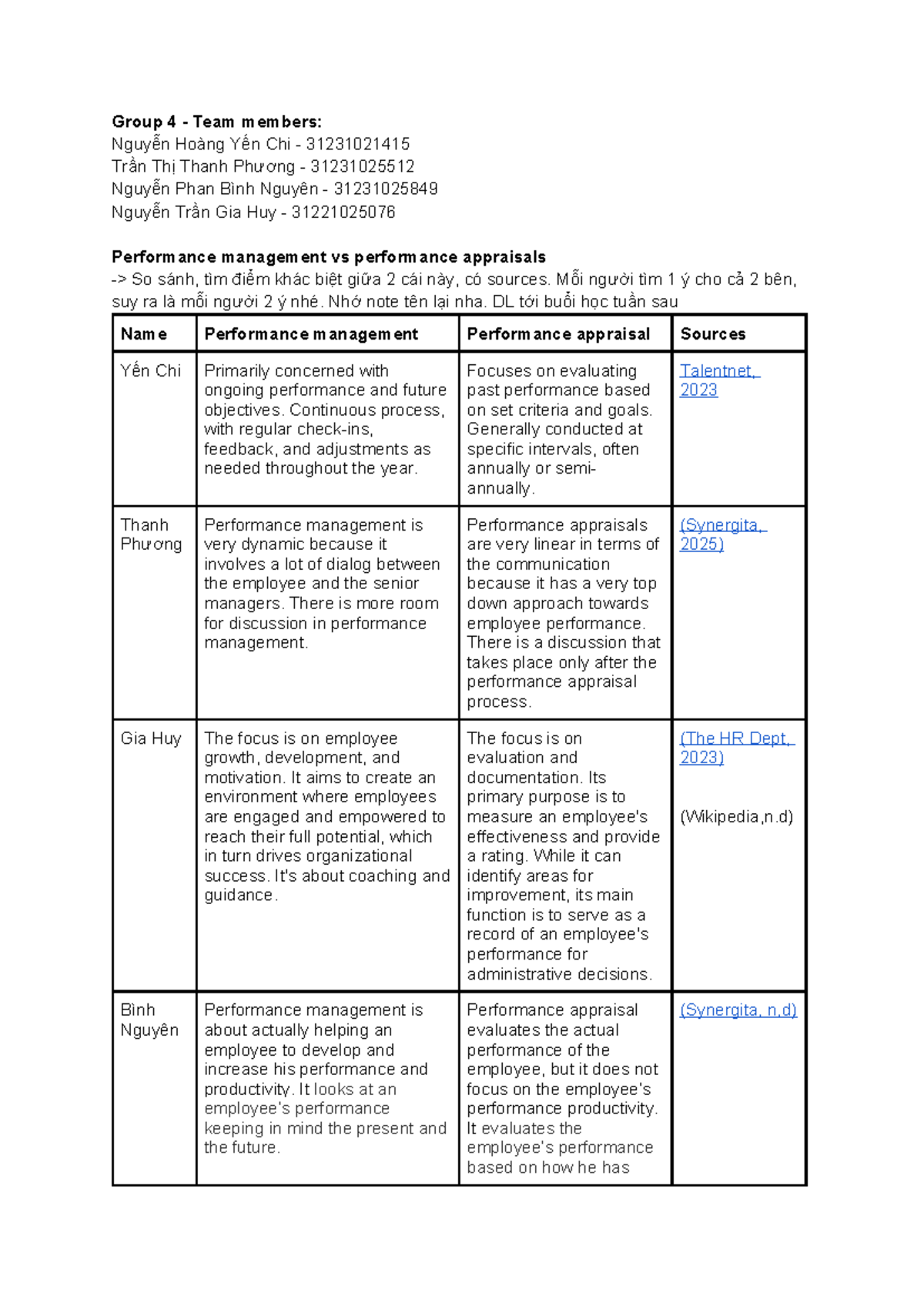 Group 4: Performance Management vs Appraisals Analysis (312310) - Studocu