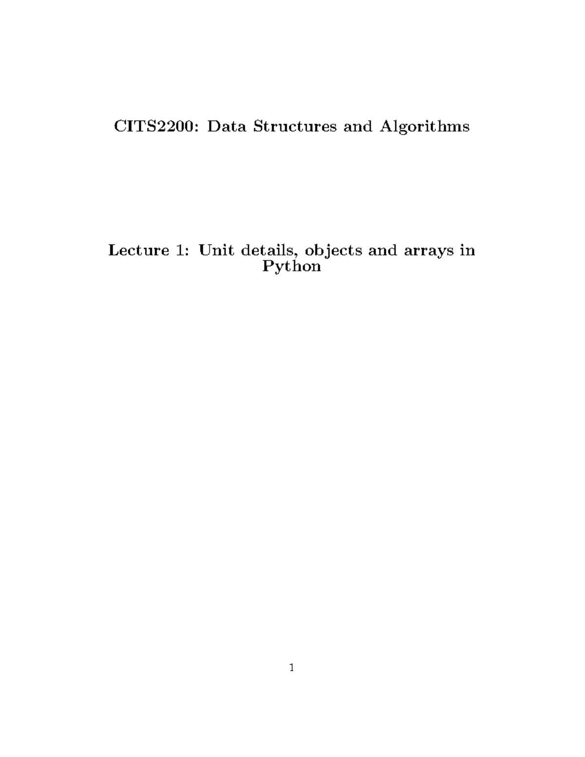 CITS2200: Data Structures & Algorithms Lecture 1 - Python Objects ...