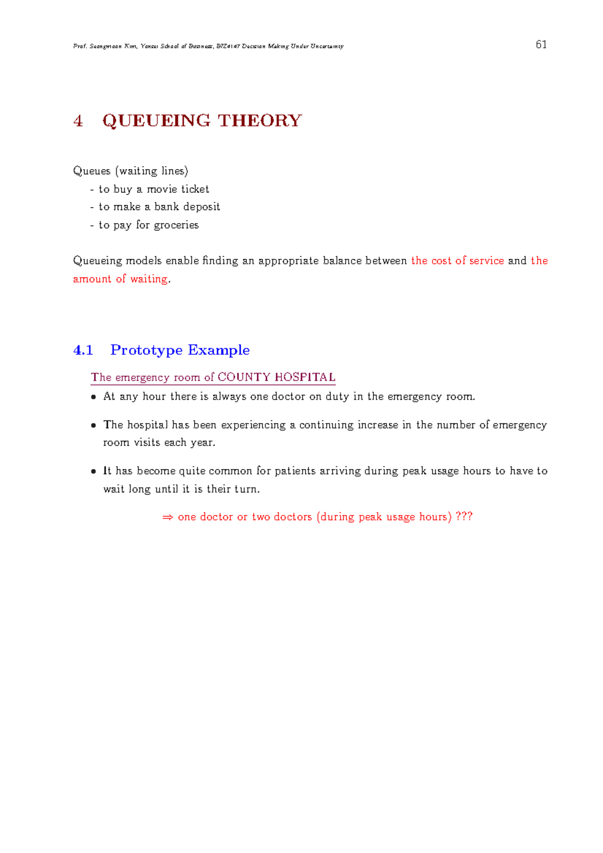 Queueing Theory Lecture Notes - BIZ4147 Decision Making Under ...