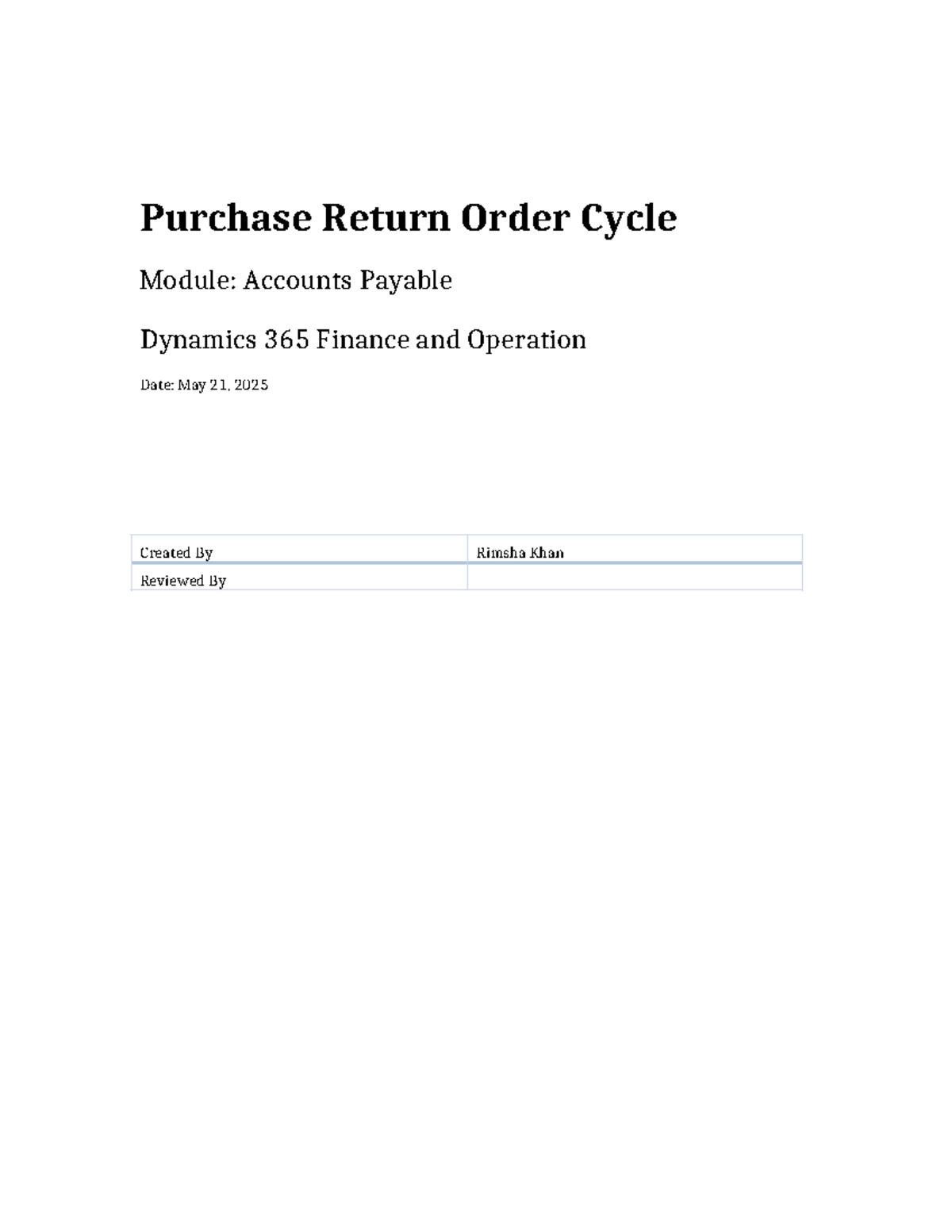 Purchase Return Order Process: AP Dynamics 365 Finance Module - Studocu