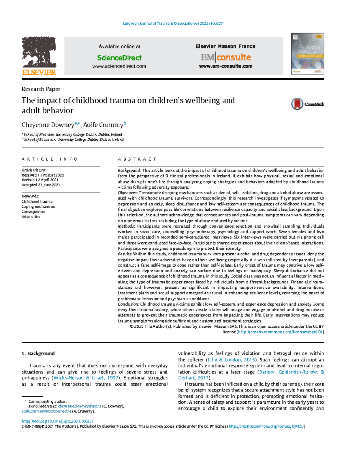 The Impact of Childhood Trauma on Wellbeing and Adult Behavior: A Study ...