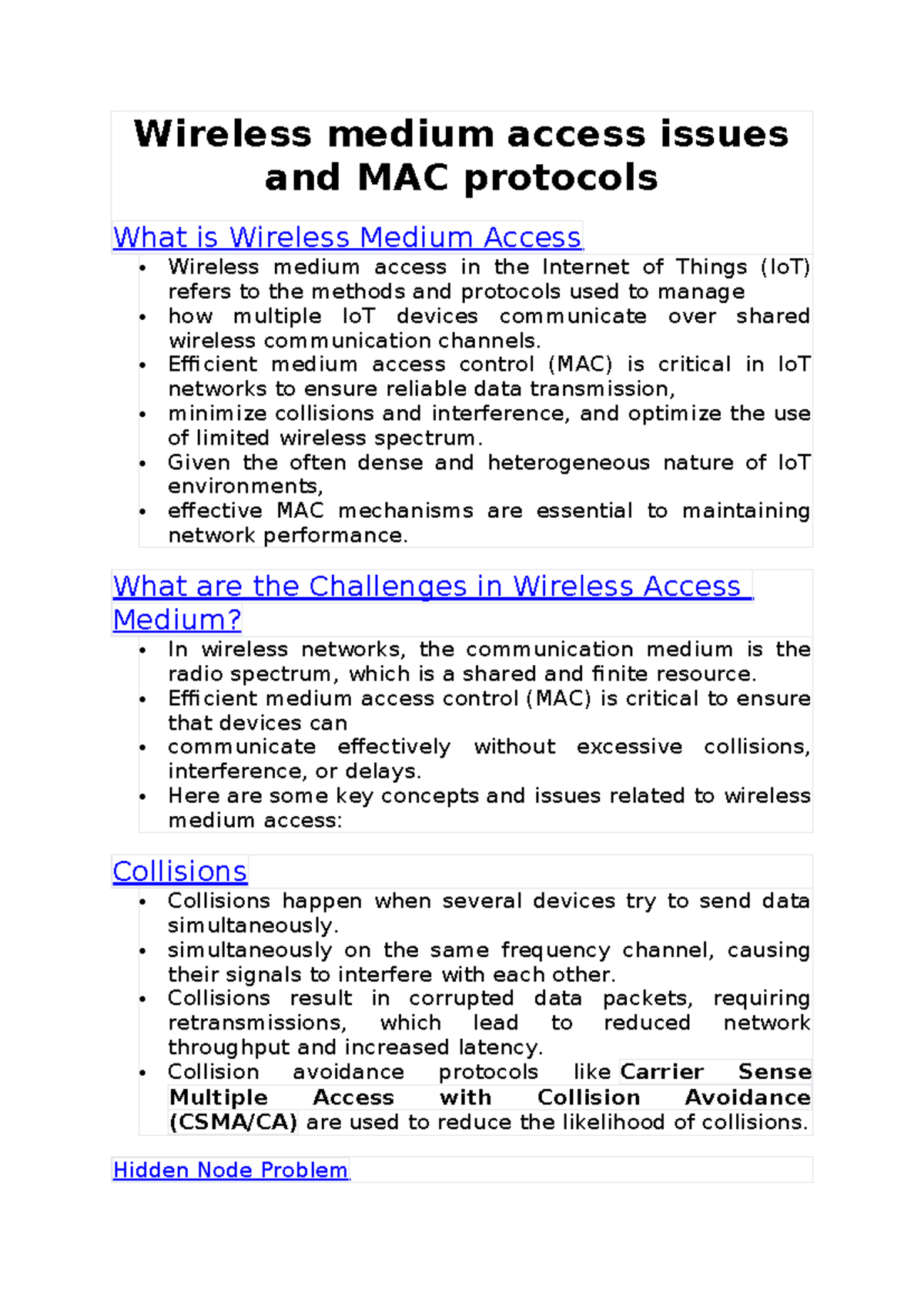 Wireless Medium Access Challenges & MAC Protocols Overview - Studocu
