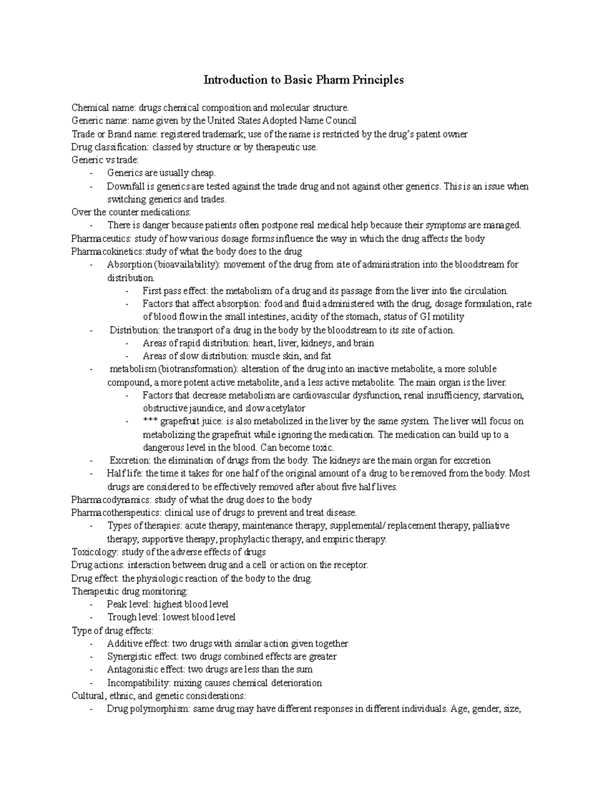 Pharm 101 Final Exam Study Guide: Core Principles & Drug Classes - Studocu