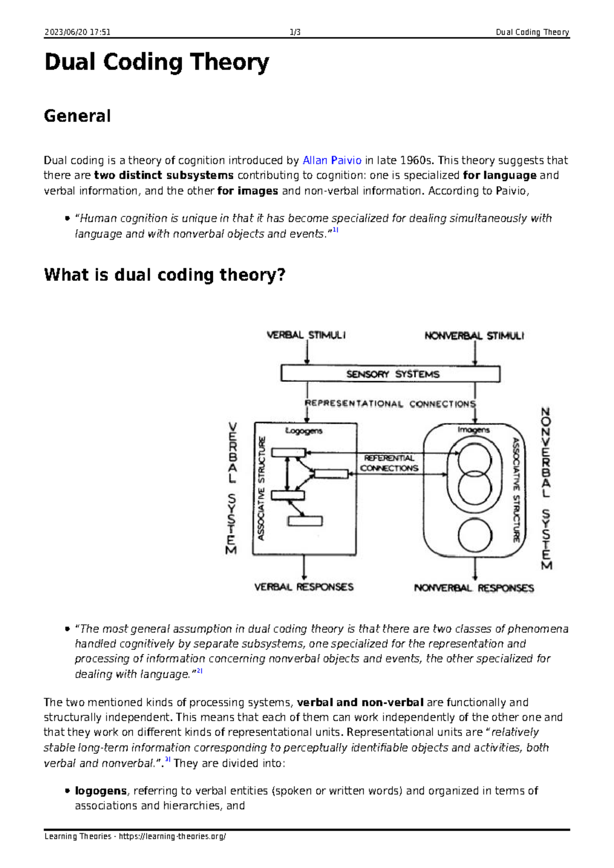Dual Coding Theory Overview - Learning Theories (17:51) - Studocu
