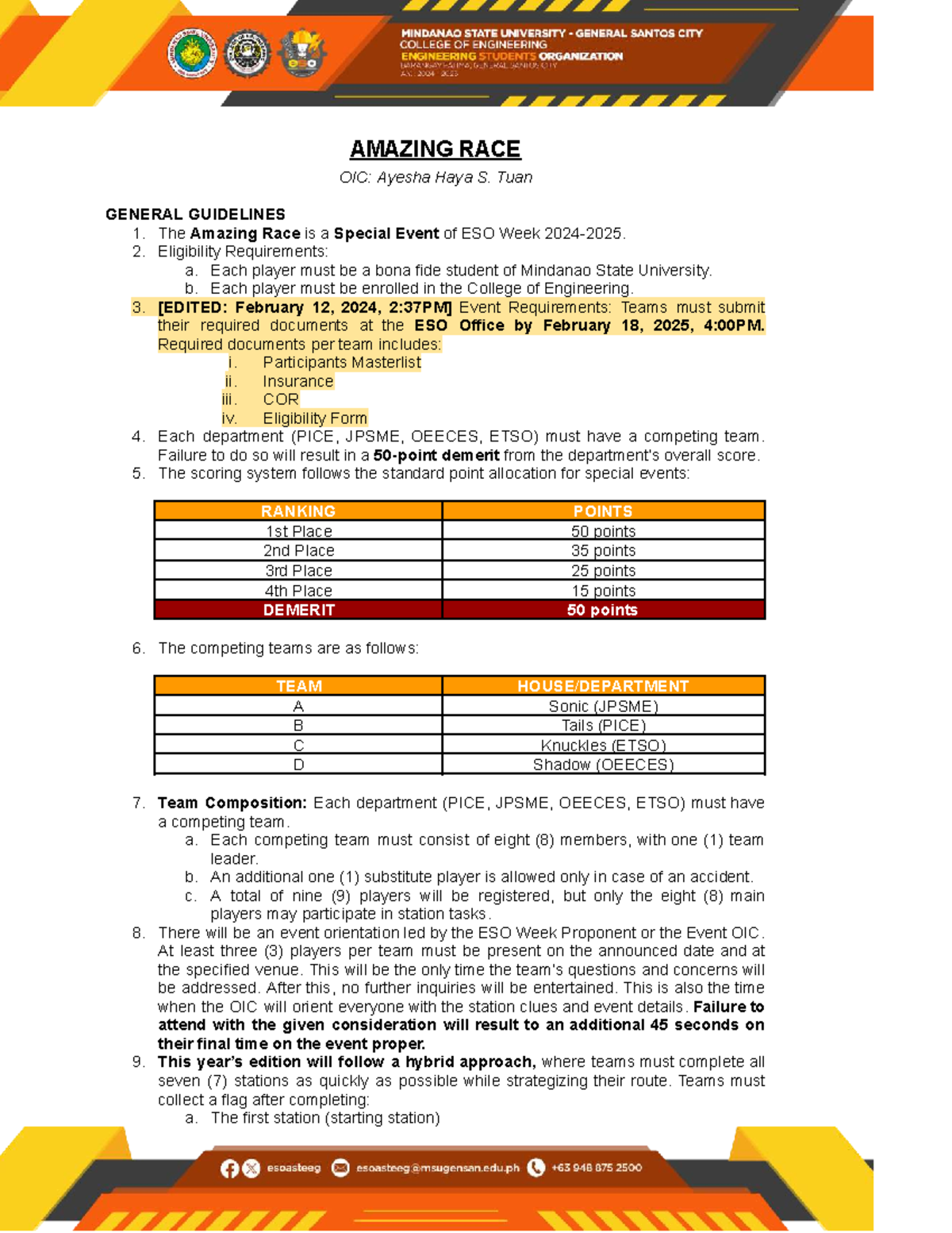Amazing Race OIC: General Guidelines & Station Mechanics - Studocu