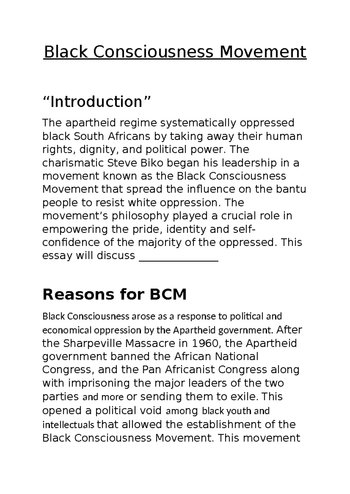 Black Consciousness Movement: Empowerment Against Apartheid - Studocu