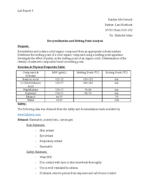 Melting Point Analysis - Study Notes & Assignments - Studocu