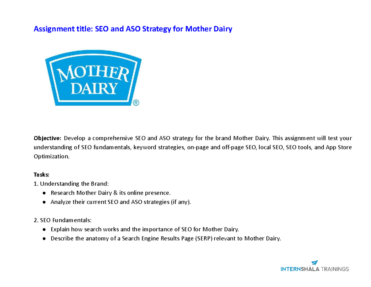 Module 3 SEO & ASO Strategy Assignment for Mother Dairy - Studocu
