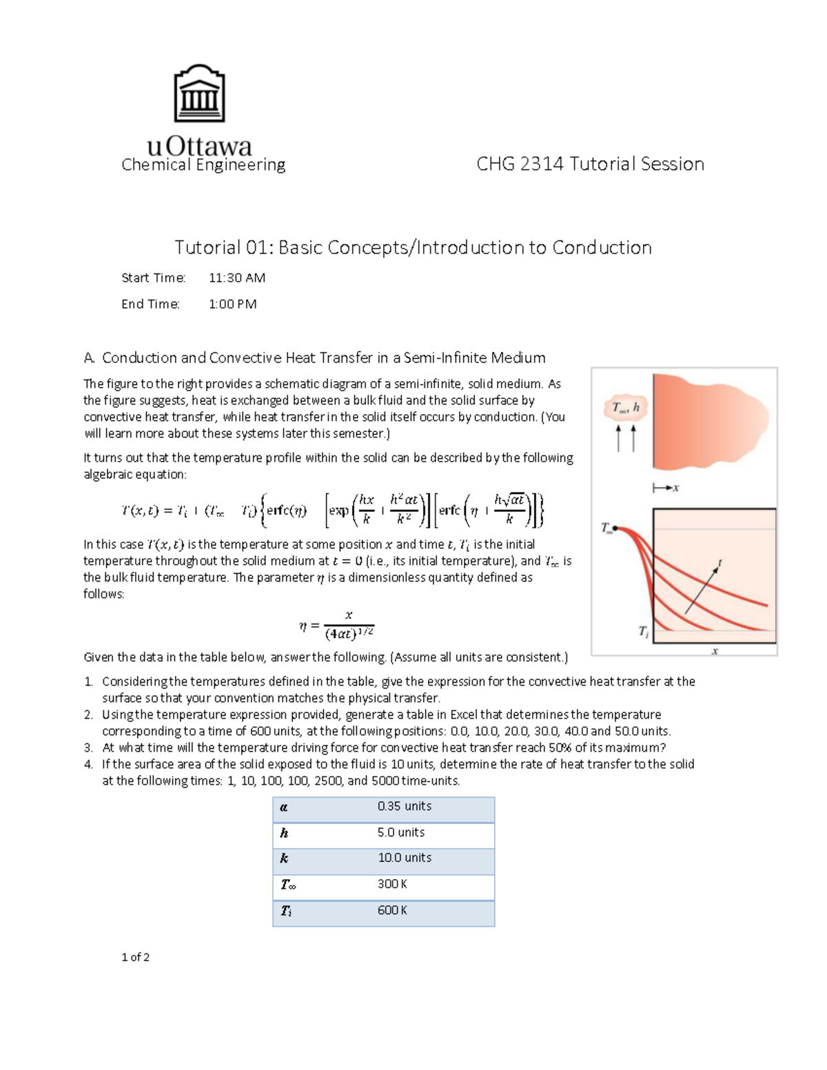 CHG 2314 Tutorial 01: Heat Transfer Fundamentals in Engineering - Studocu