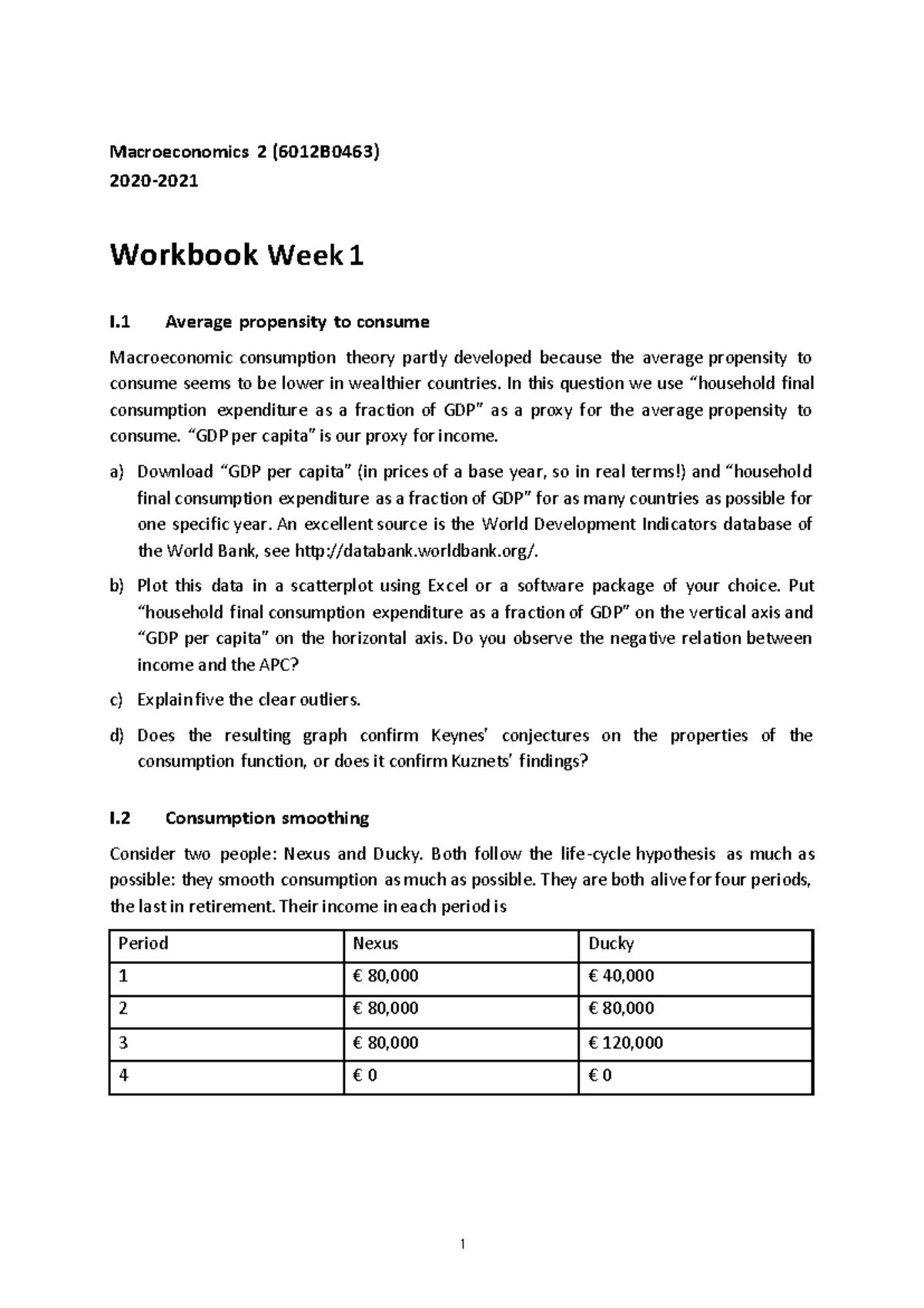 Macroeconomics 2 (6012B0463) - Week 1 Workbook with Practice Questions ...