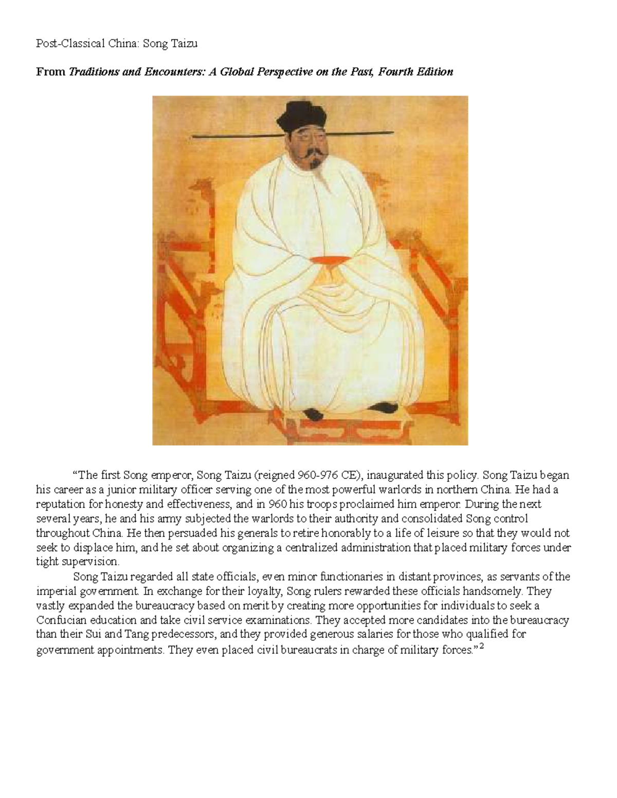 Post-Classical China: Developments in the Song Dynasty (HIST 101) - Studocu