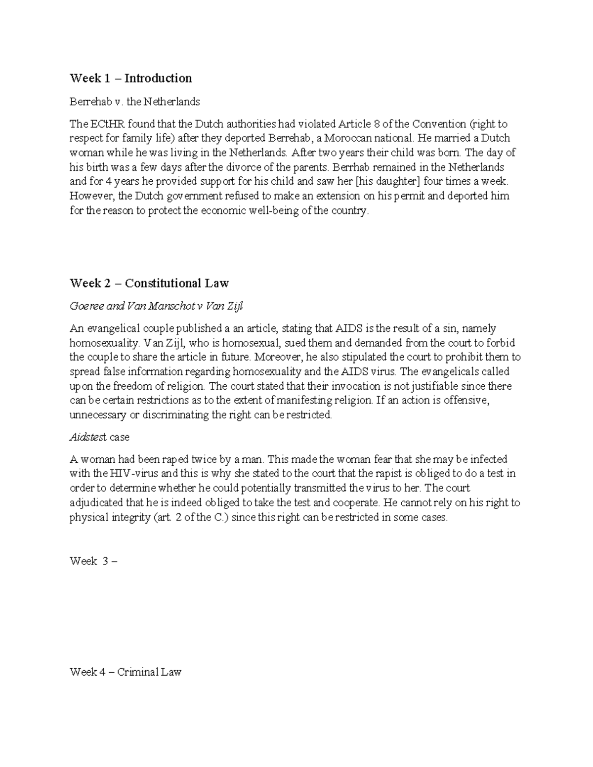 Case Law Exams - Practical Overview of Key Judgments - Studeersnel