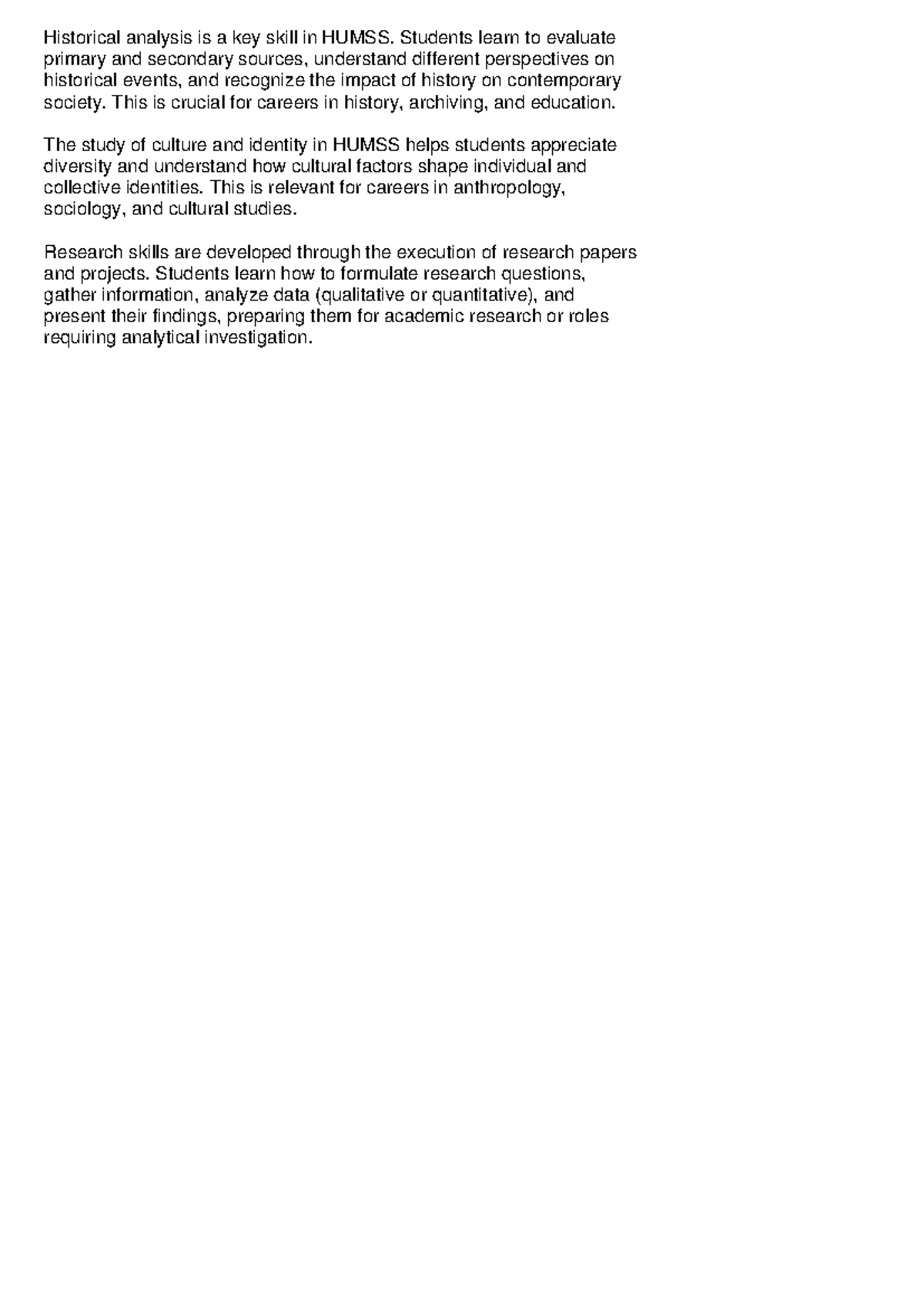 HUMSS Historical Analysis and Research Skills Overview - Studocu