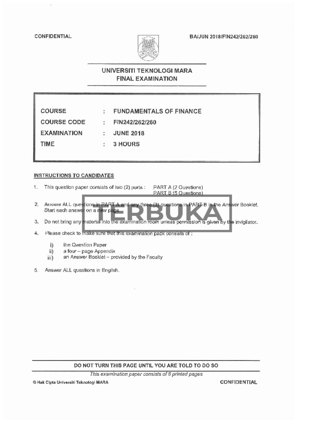 FIN242 FINAL EXAMINATION JUNE 2018 - FUNDAMENTALS OF FINANCE - Studocu