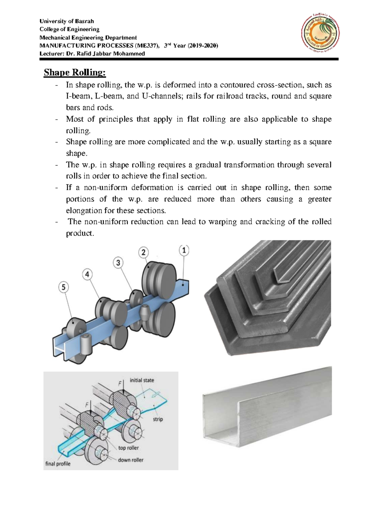 ME337 Manufacturing Processes: Shape Rolling and Related Techniques ...