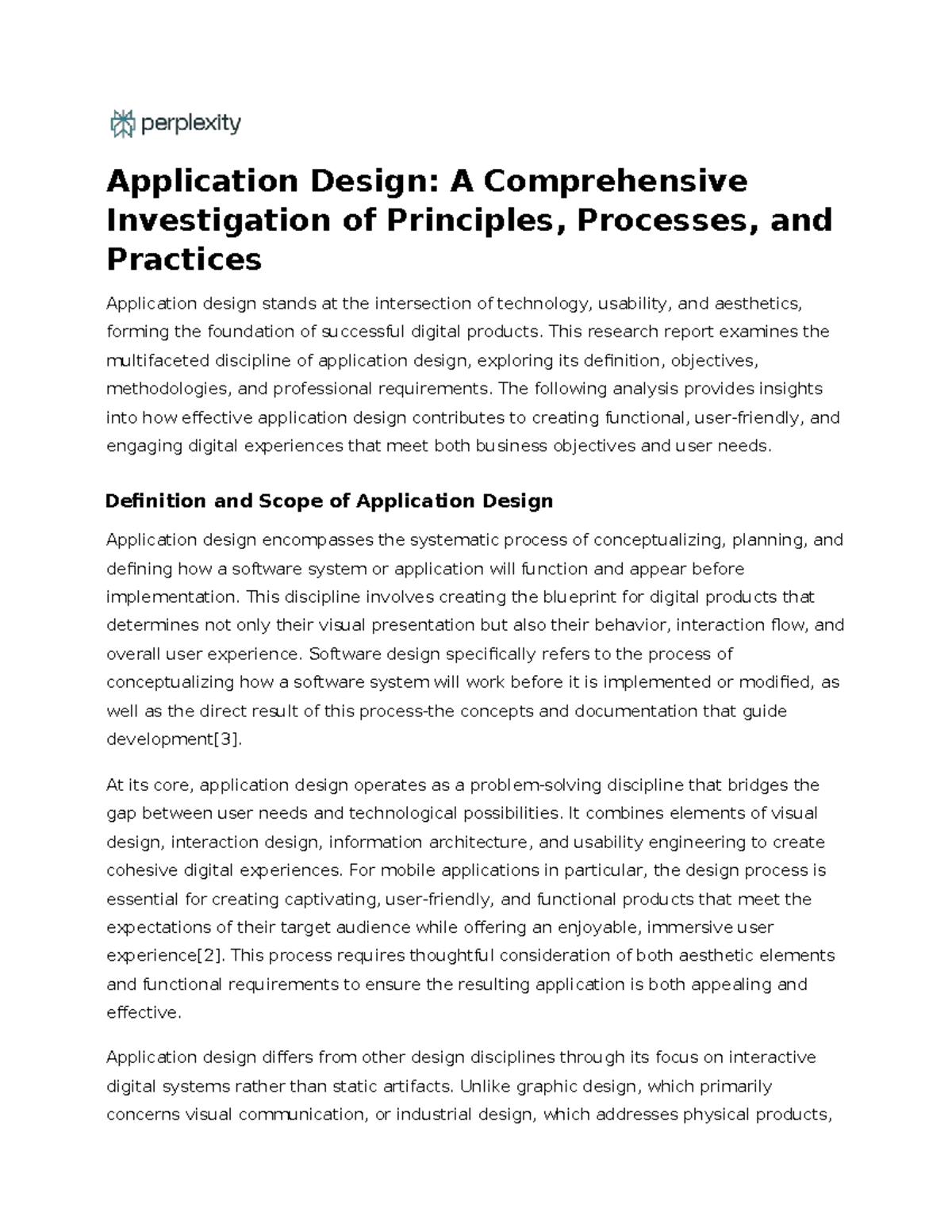 Application Design A Comprehensive Investigation - This research report ...