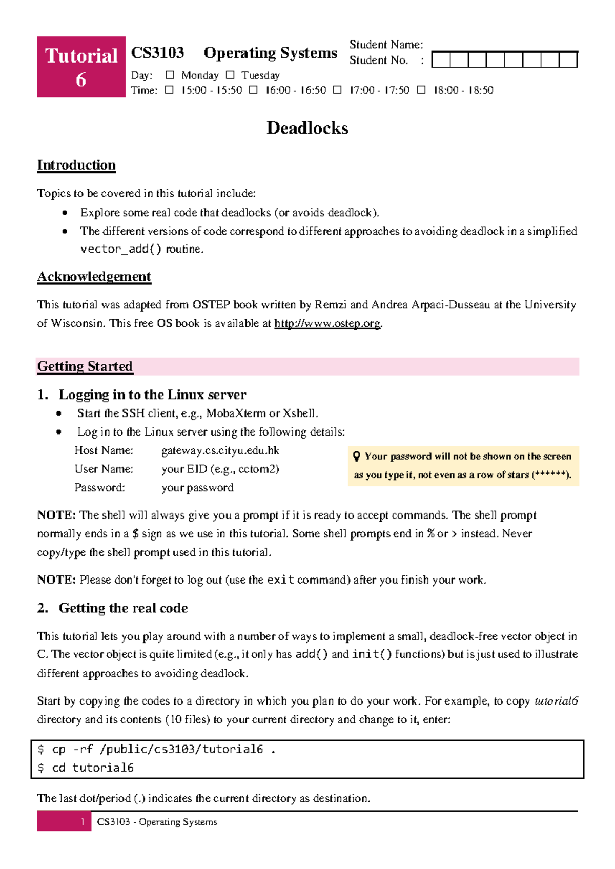 CS3103 Operating Systems Tutorial 6: Deadlocks and Concurrency - Studocu