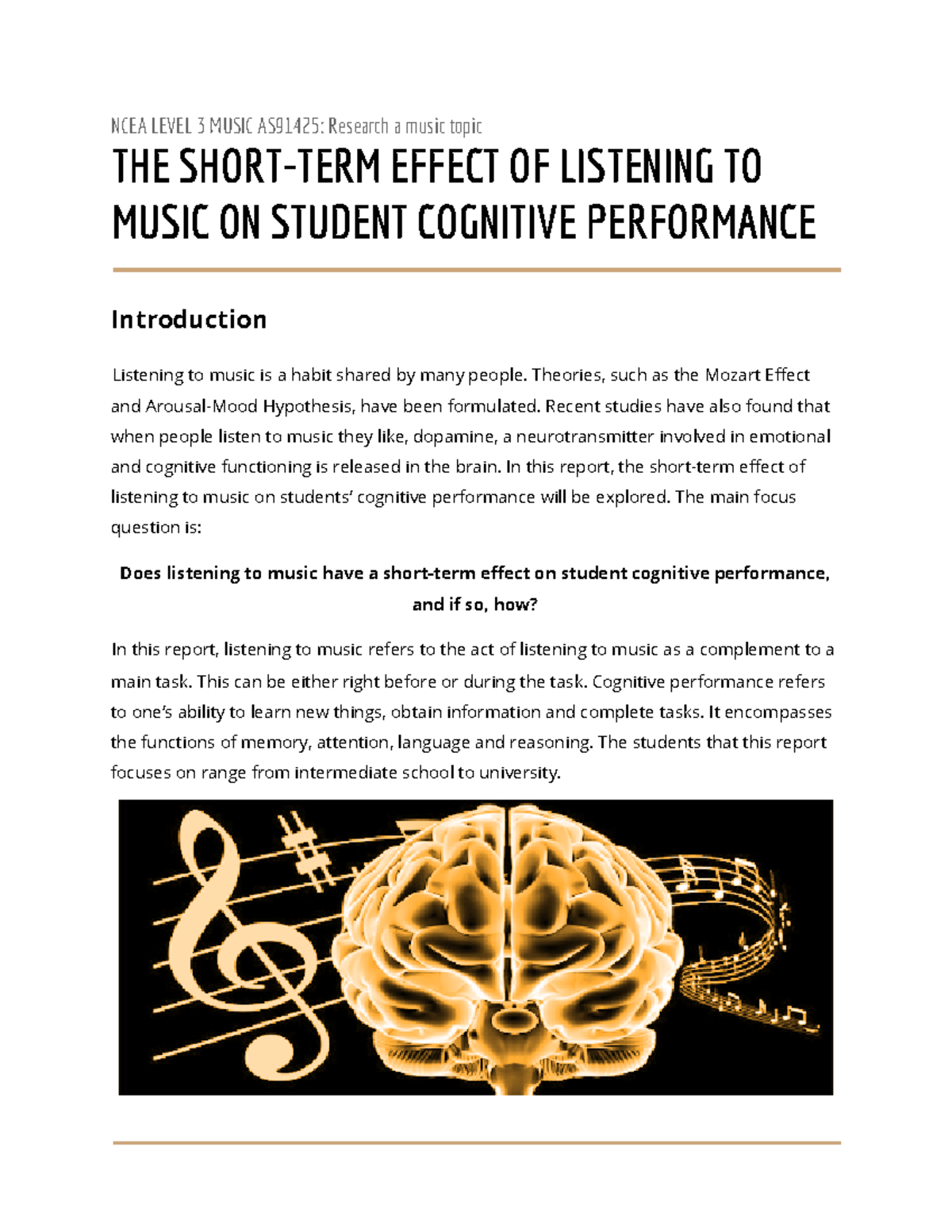 NCEA Level 3 Music AS91425: Short-Term Effects of Music on Cognition ...