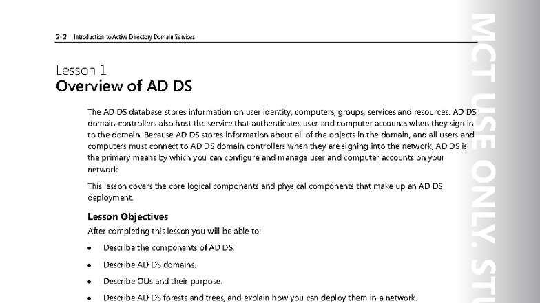 20410C: Lesson 1 Overview of Active Directory Domain Services - Studocu