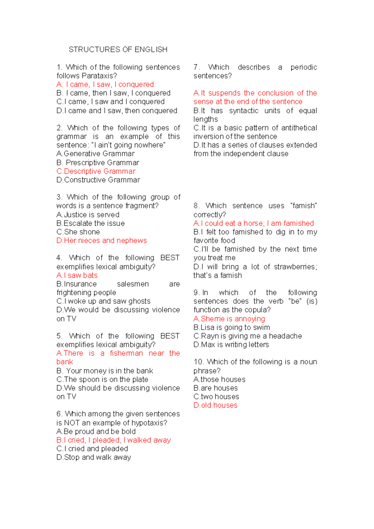 Structures of English (ENG 101) - Key Concepts and Examples - Studocu