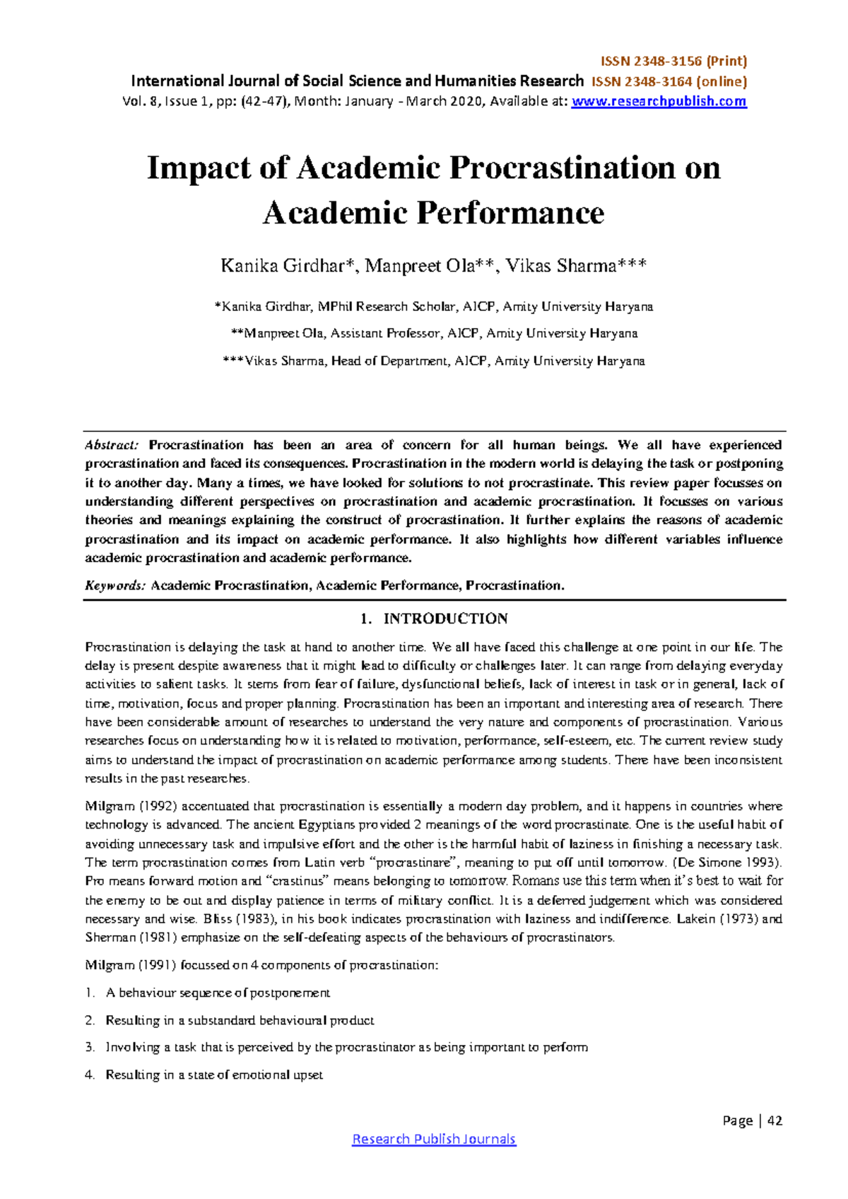 Impact of Academic Procrastination on Performance - 8301 - Studocu