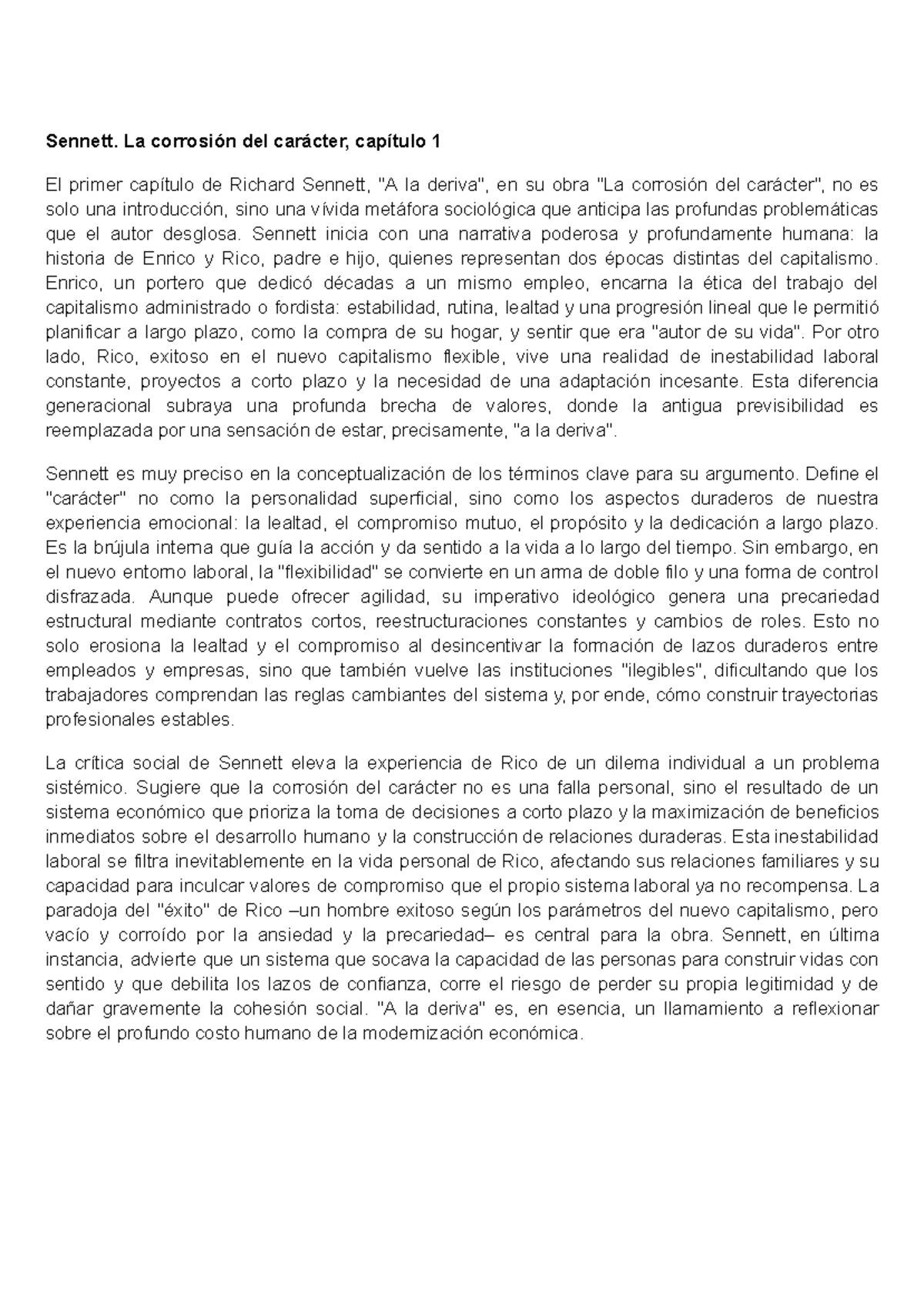2do Parcial FGCH - Análisis de Sennett y la Industria Cultural - Studocu