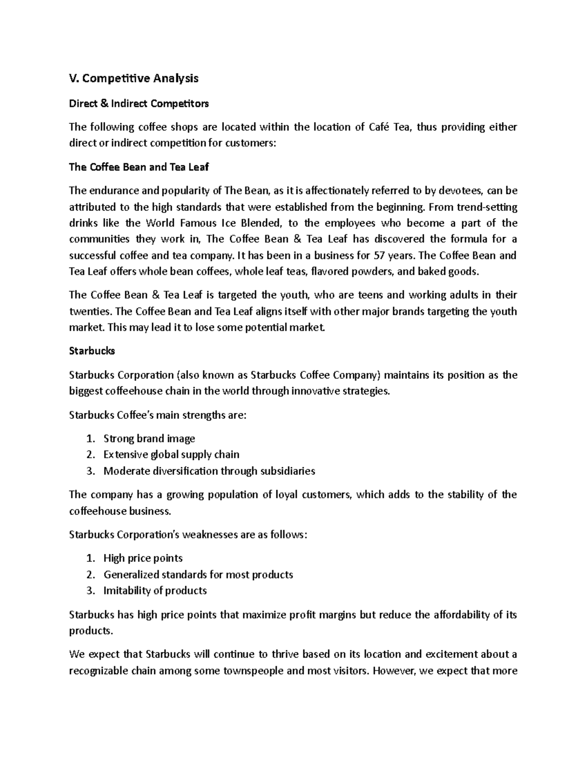 Competitor Analysis for Café Tea: A Business Plan Overview - Studocu
