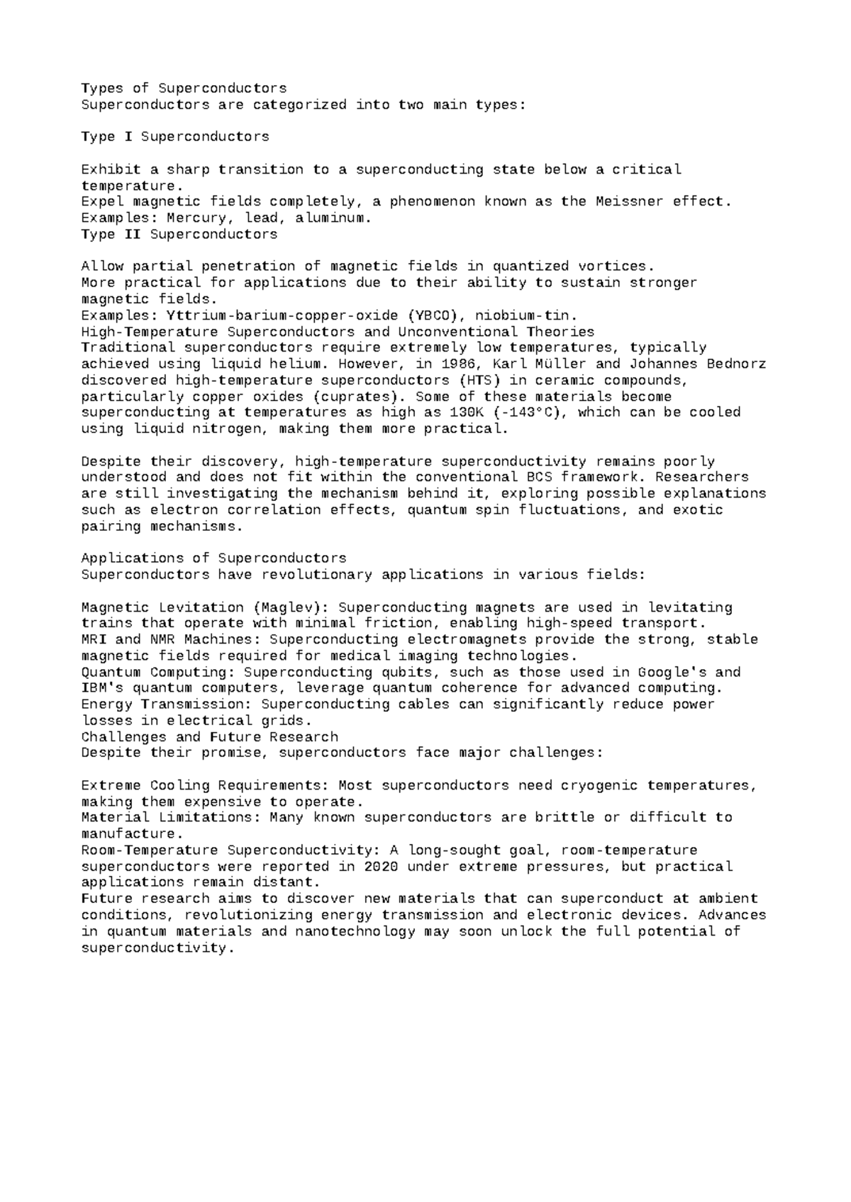 PHYS 7854 - Superconductors: Types, Applications, and Future Challenges ...