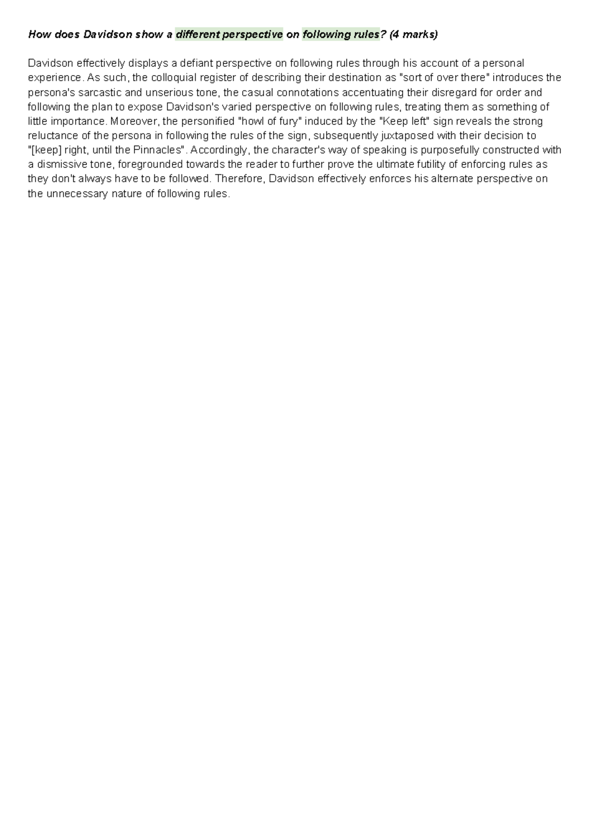 Davidson's Perspective on Rules: Short Answer Practice (4 marks) - Studocu