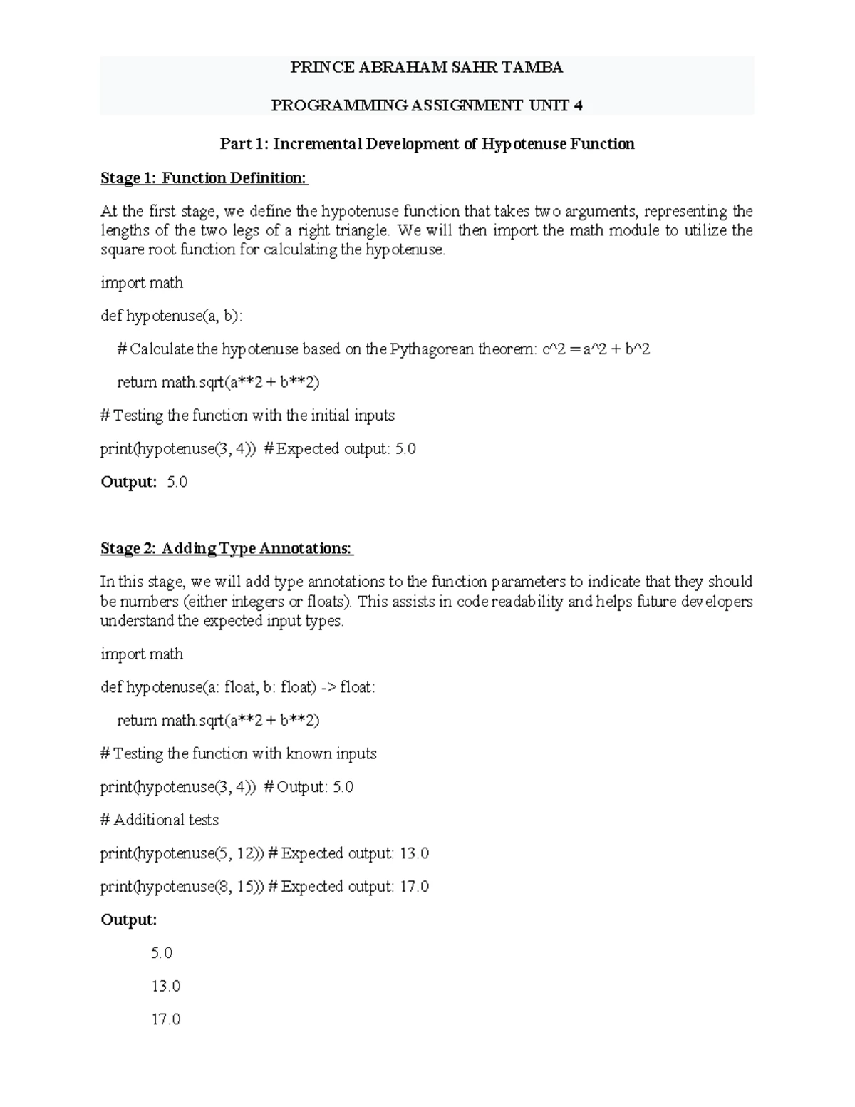 UNIT 8 Programming 1- Assignment - ASSIGNMENT QUESTION: In this ...