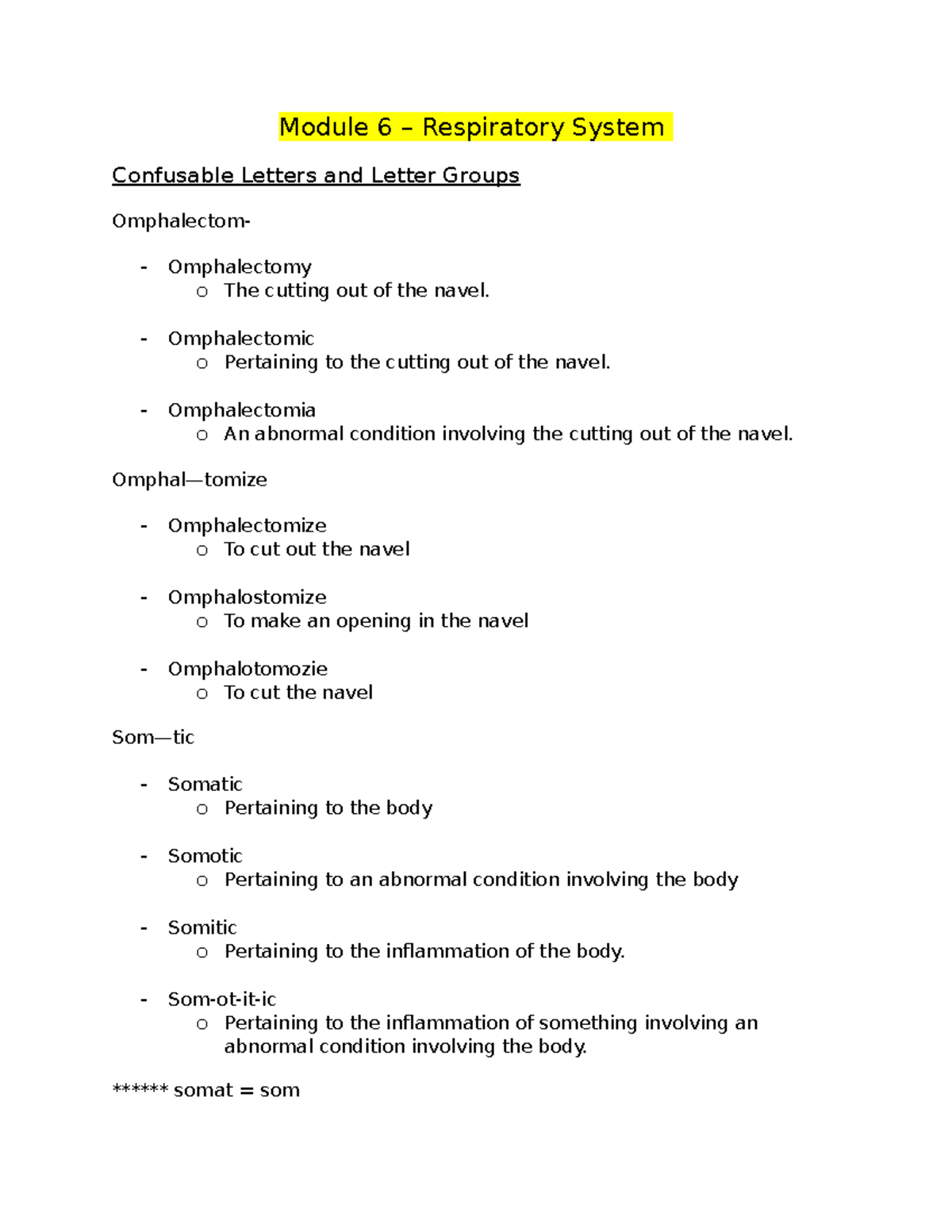 Module 6 - Respiratory System Study Notes and Quizzes - Studocu