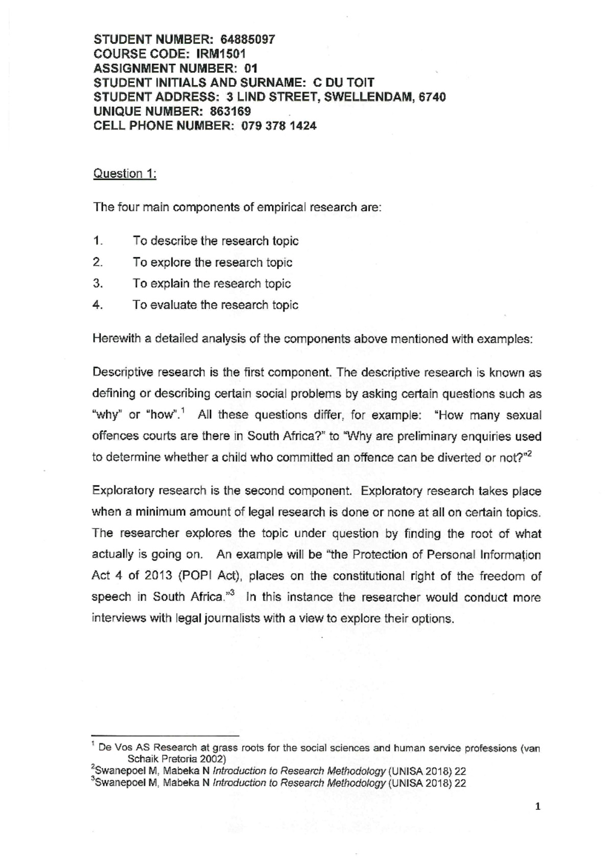 IRM1501 Introduction to Research Methodology Assignment 1 Insights ...