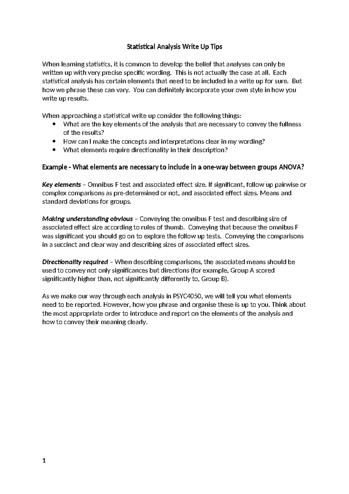 PSYC4050 A1 Statistical Analysis Write Up Tips for Success - Studocu