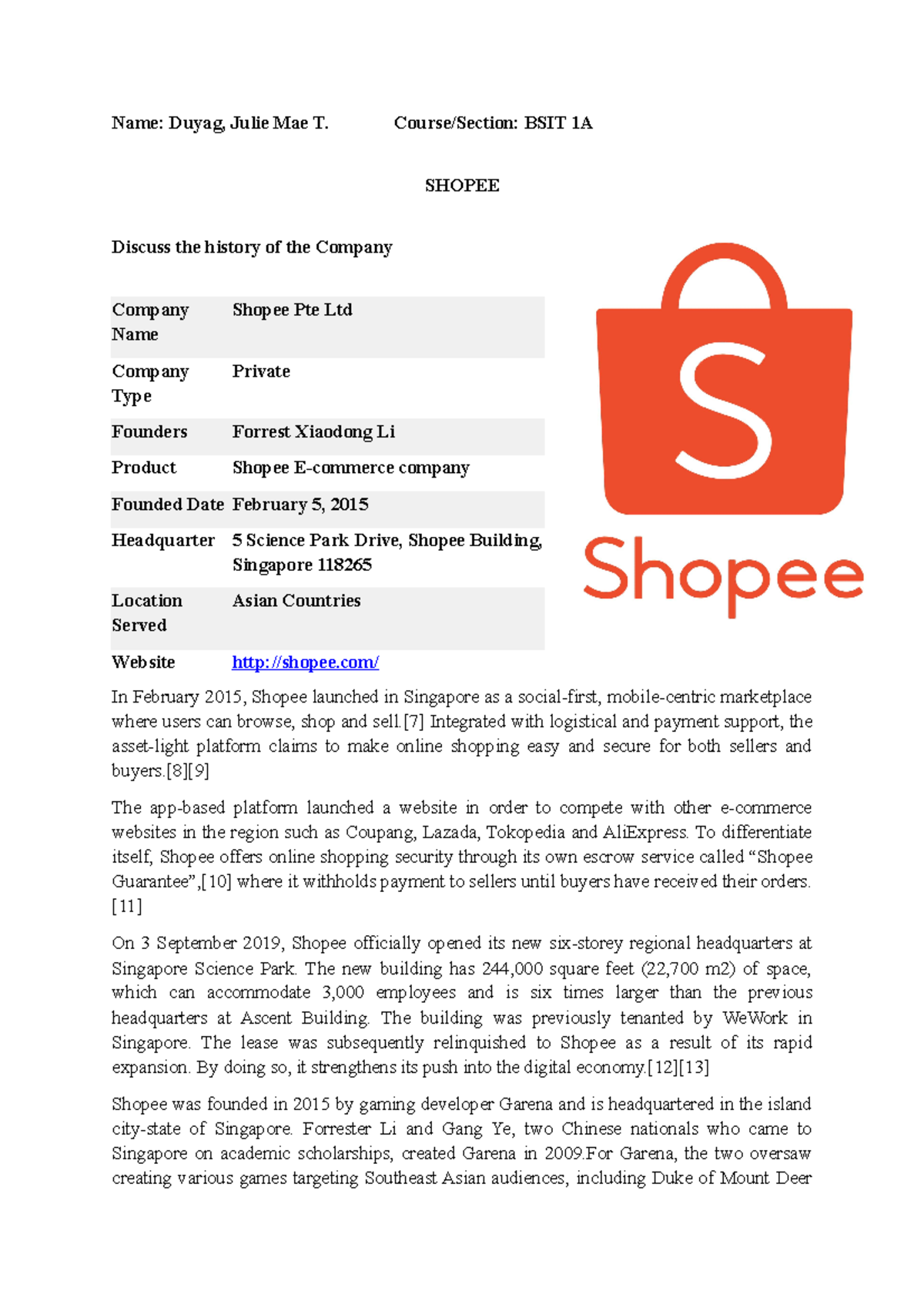 BSIT 1A Unit 3: Internet Environment & History of Shopee E-commerce ...