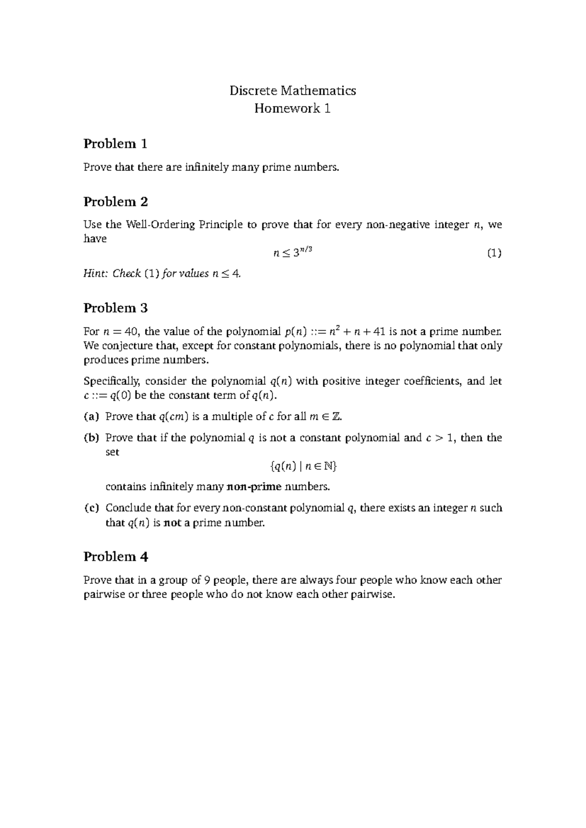 Discrete Mathematics (MATH 101) Midterm Sample Questions on Proofs ...