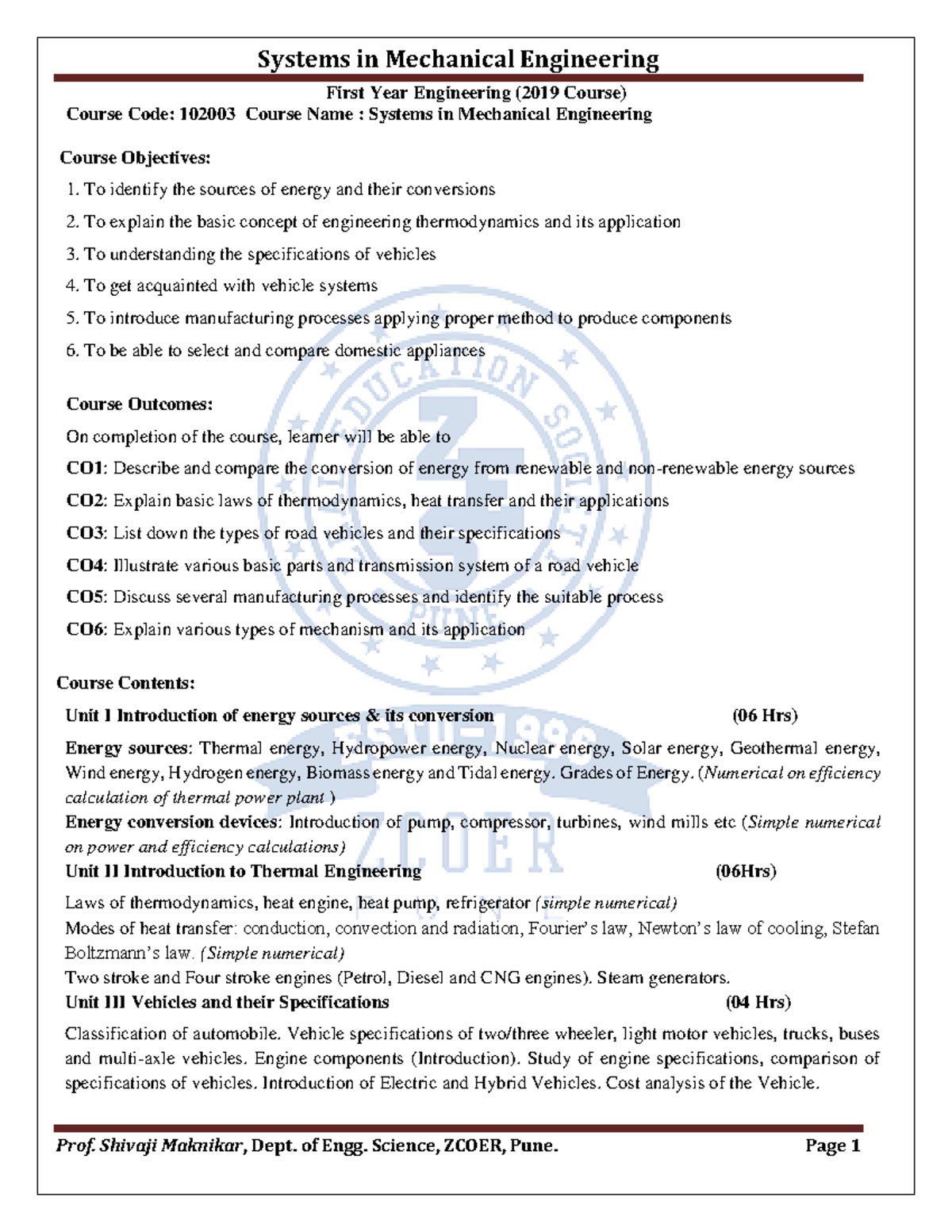 Systems in Mechanical Engineering (102003) - Unit 1 Notes on Energy ...