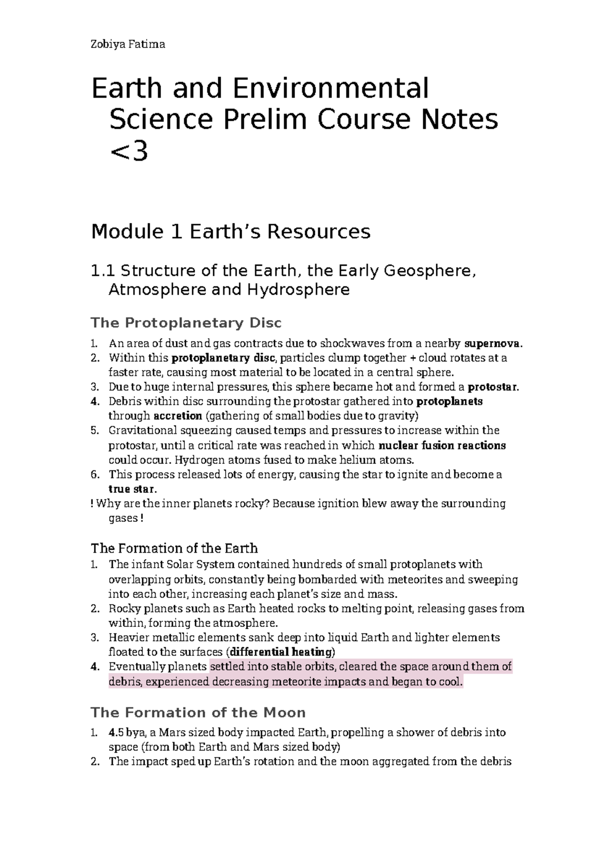 Earth and Environmental Science Prelim Course Notes: Module 1 Overview ...