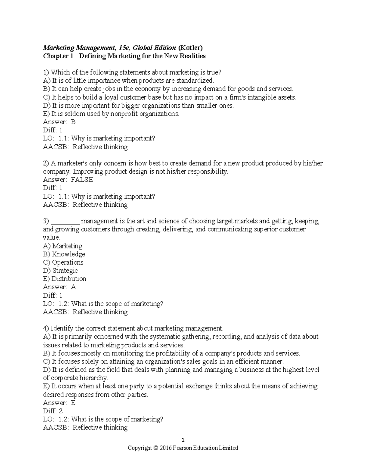 Marketing Management Test Bank for 15th Ed. (Kotler & Keller) - Document Preview