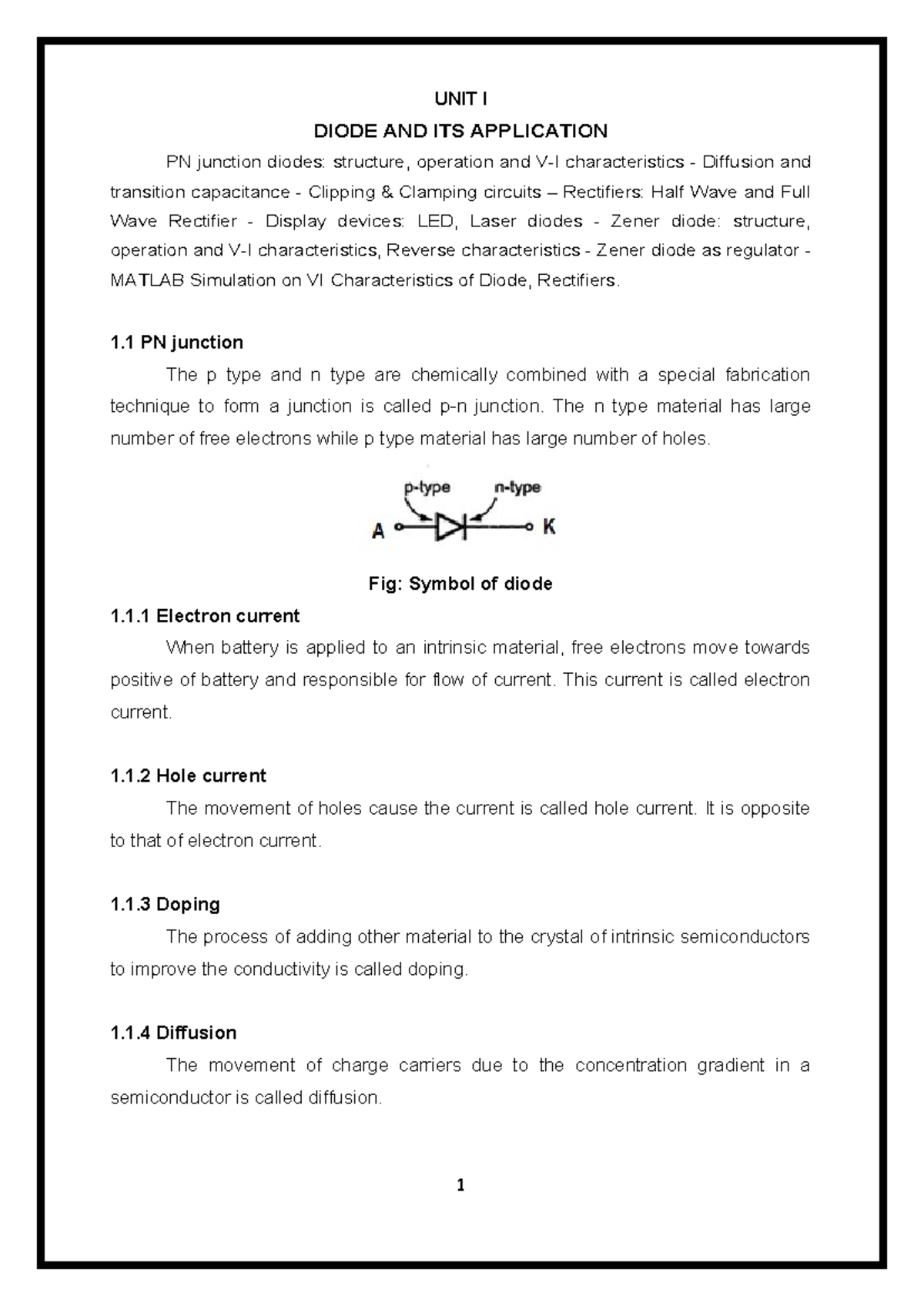Lecture Notes on Analog Electronics and Circuits (Unit I: Diodes) - Studocu