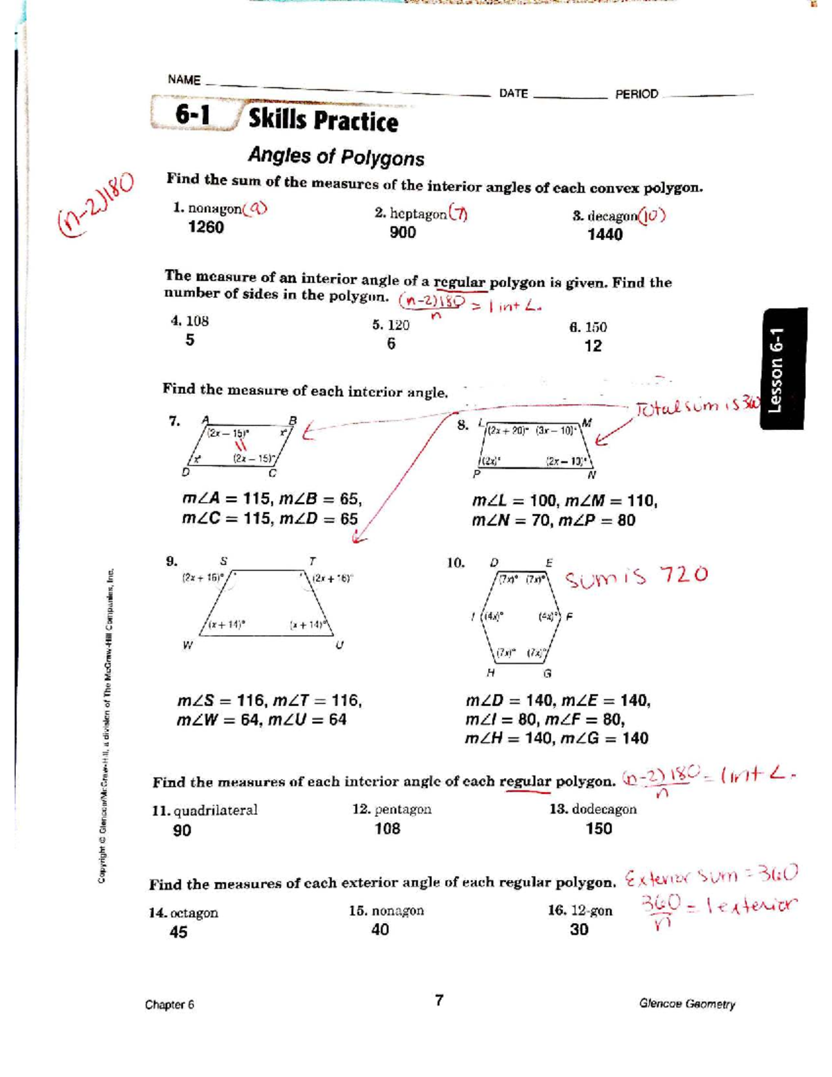 Skills Practice Review: Angles of Polygons & Quadrilaterals (Geometry ...
