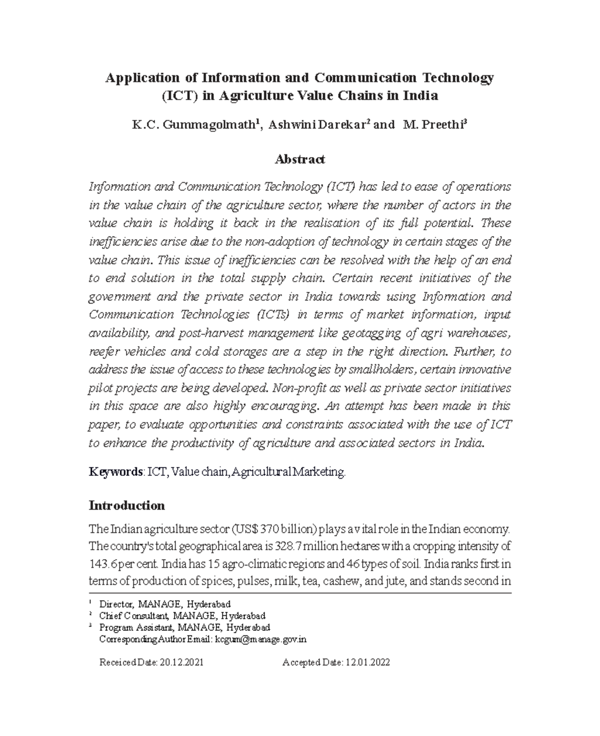 Application of ICT in Agri Value Chains in India: Opportunities ...
