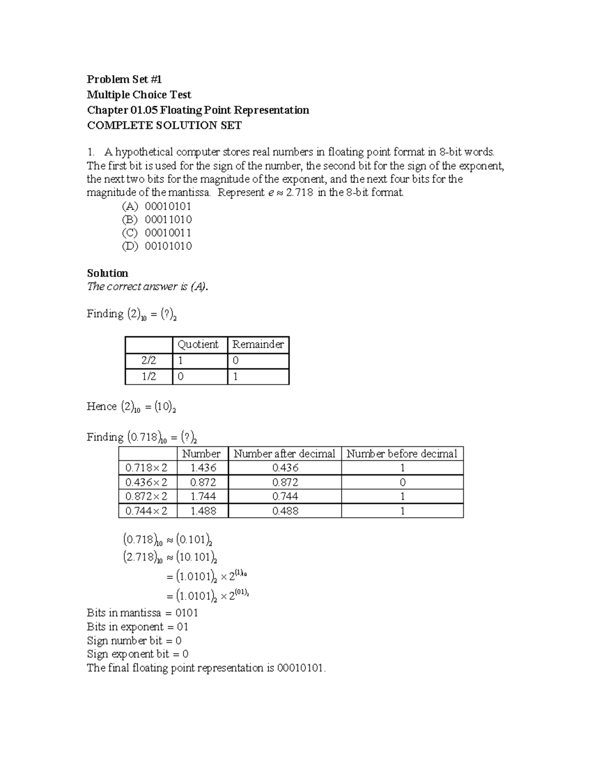 Floating Point Concepts and Solutions - Chapter 4 Overview - Studocu