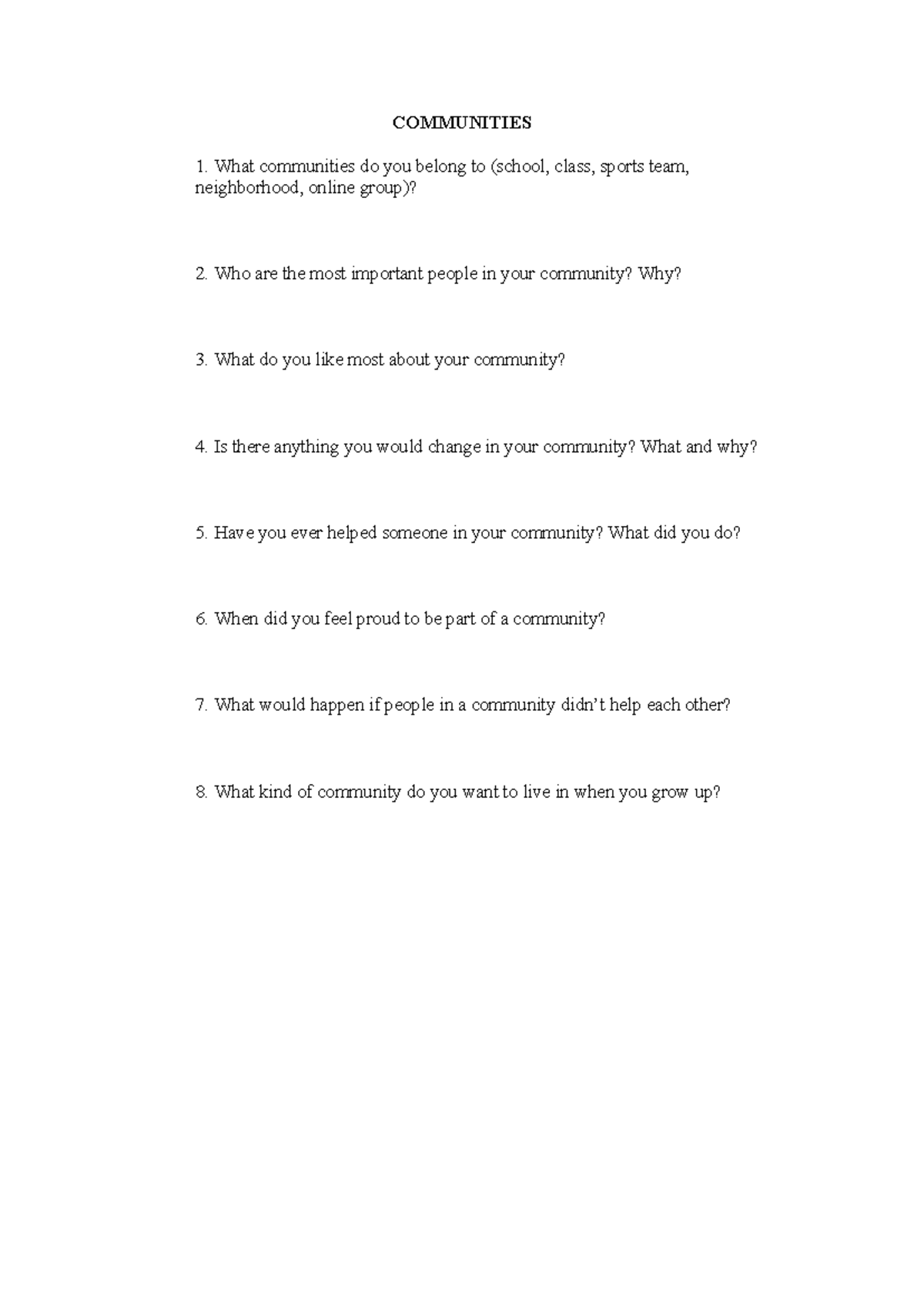 COMM 101: Speaking Questions on Community Engagement and Reflection ...