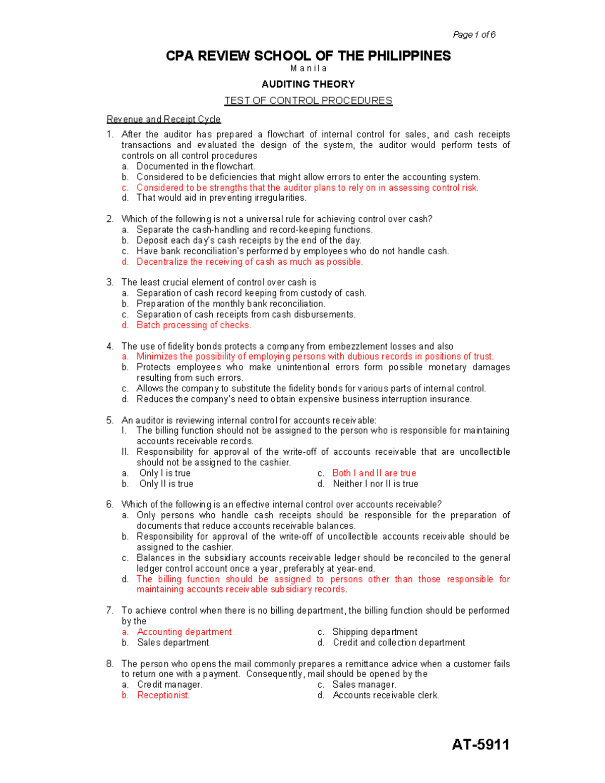 CPA 101: Auditing Theory - Test of Control Procedures Overview - Studocu