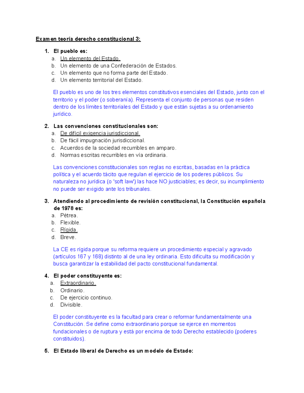 Examen Teoría Derecho Constitucional 3: Elementos del Estado y Poder ...