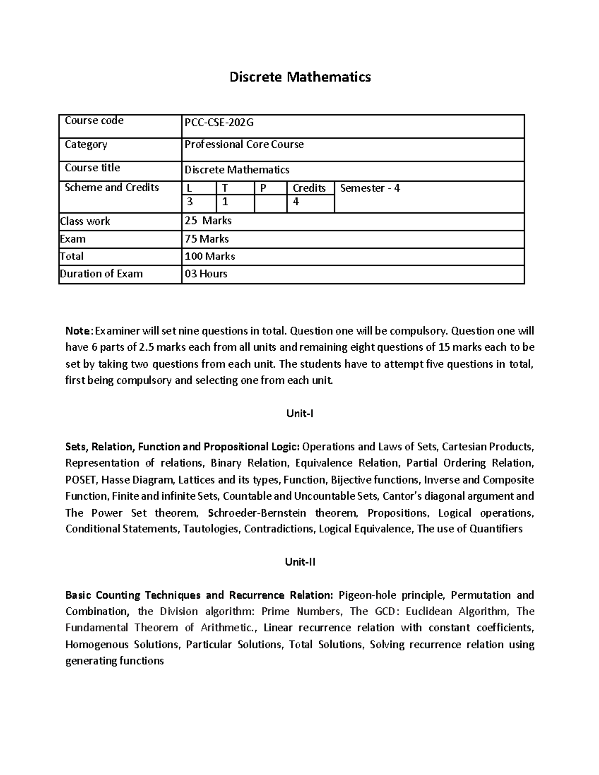 PCC-CSE-202G: Discrete Mathematics Exam Guidelines and Topics - Studocu