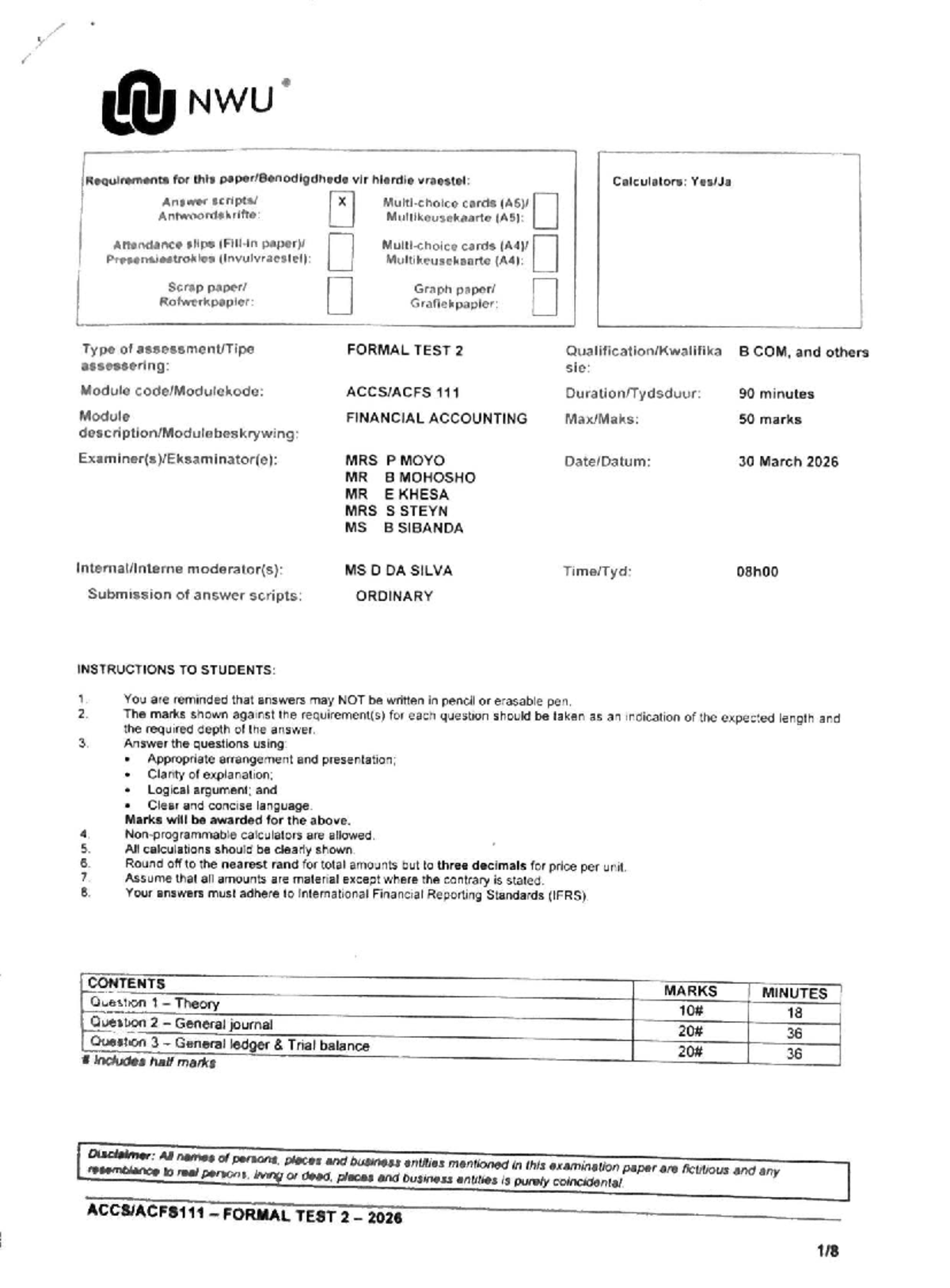 ACCS-ACFS 111 Formal Test 2: Financial Accounting 2026 - Studocu