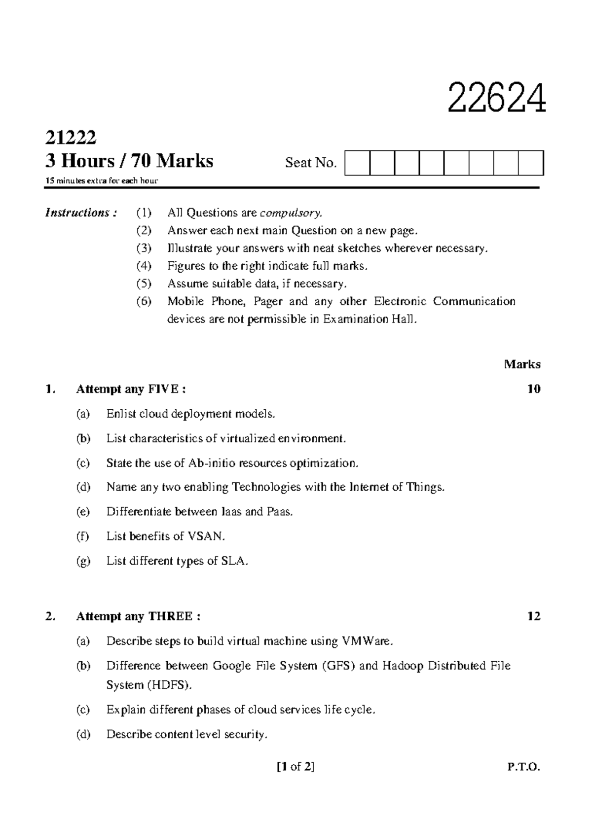 22624 Summer 2022 Exam Paper: Cloud Computing & Virtualization - Studocu