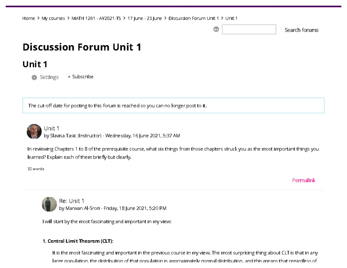 Math 1281 Unit 8 Discussion: Overcoming Challenges and Insights - Studocu
