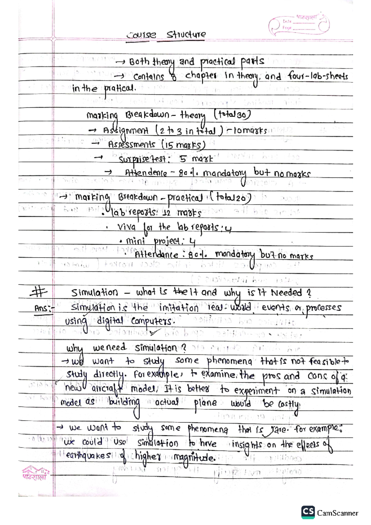 SM notes - Date Page course Structure Both theory and practical parts ...